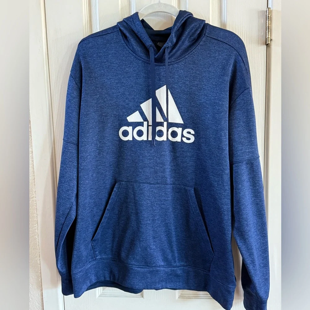 Adidas Blue and Black streaked Climawarm Athletic Hoodie Sweatshirt Sz XL